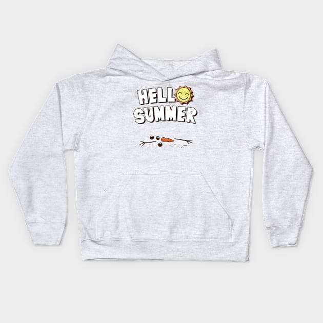 Hello Summer Funny Summer Sun Frozen Snowman Outdoors Cartoon Kids Hoodie by BoggsNicolas